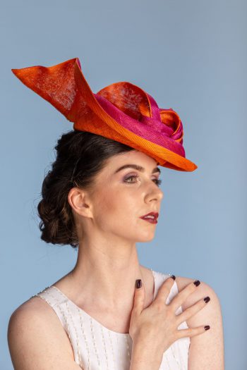 Hot pink and orange sinamay fascinator hatinator hat
