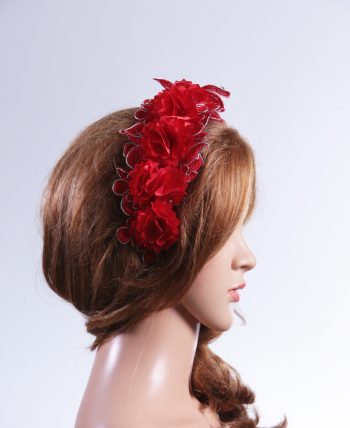 Vintage Red lace 3D flower headband Headpiece Fascinator Hat suitable for a wedding, bridal or ladies day at the races