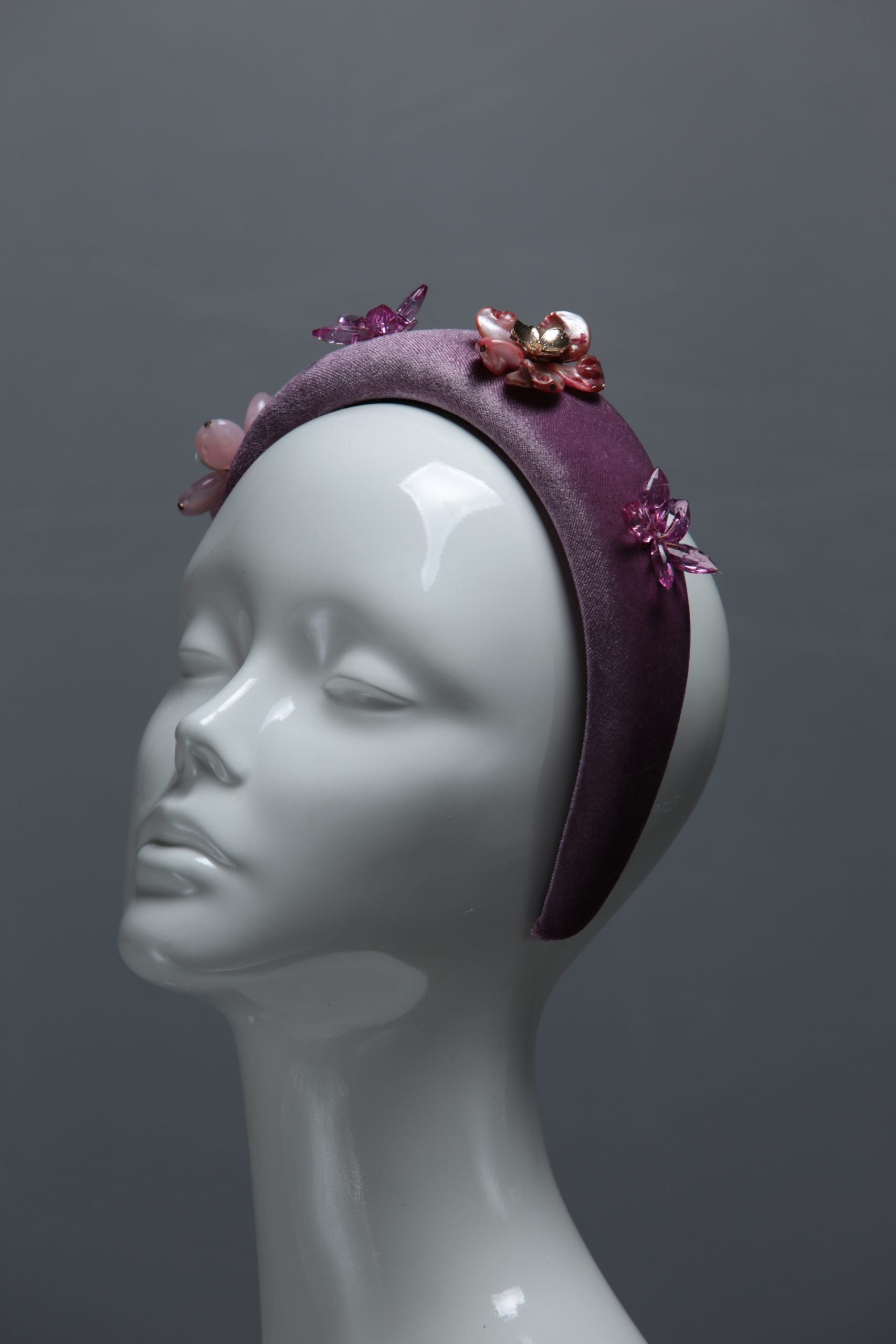 lilac dusky padded velvet headband flower beads