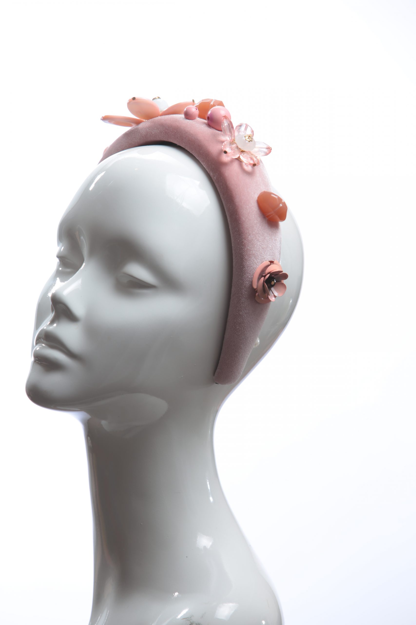 Dusky Pink Velvet Padded beaded Fascinator Hat Headband handmade