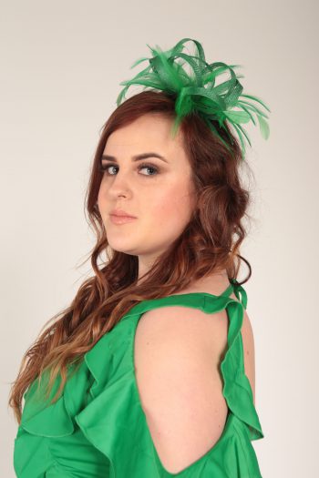 Emerald Green small sinamay and feather fascinator hat