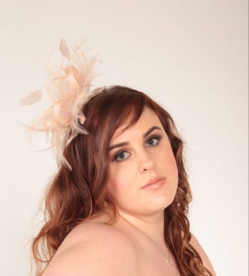 oyster pink small sinamay and feather fascinator hat