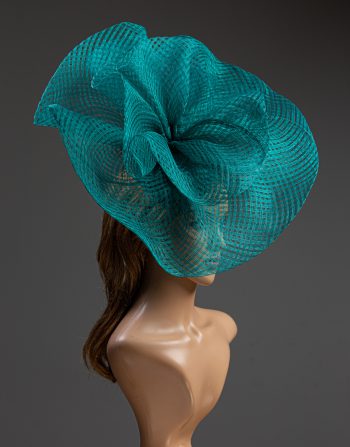 teal windowpane sinamay saucer fascinator hat (1)