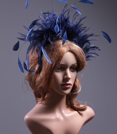 Navy Blue Feather Crown Headband Fascinator Hat