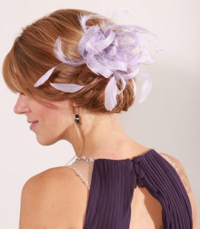 Lilac small sinamay and feather fascinator hat