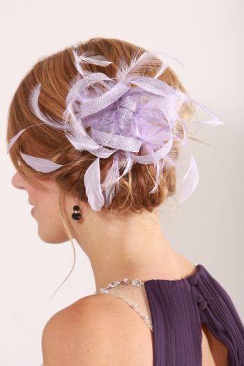 Lilac small sinamay and feather fascinator hat