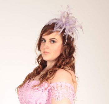 Lilac small sinamay and feather fascinator hat