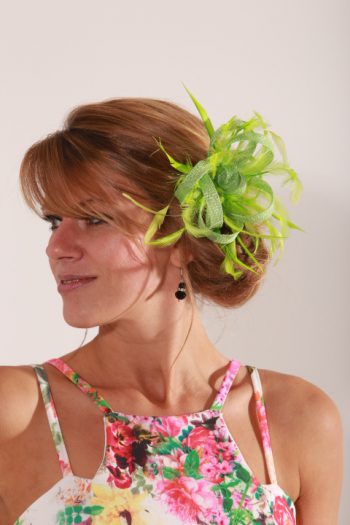 Lime Green small sinamay and feather fascinator hat