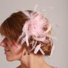 baby pink small sinamay and feather fascinator hat