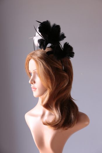 black and ivory flower double black halo crown Fascinator hat