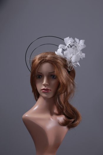 black and white feather tree double black halo crown Fascinator hat