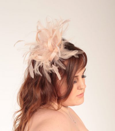 oyster pink small sinamay and feather fascinator hat