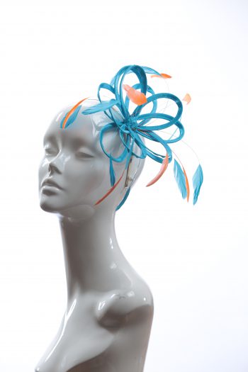 turquoise and orange small fascinator hat