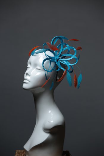 turquoise and orange small fascinator hat