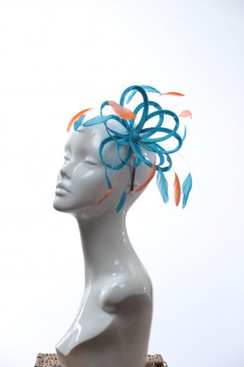 turquoise and orange small fascinator hat