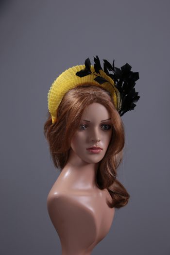 yellow halo crown with crin and black feather tree