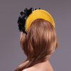 yellow halo crown with crin and black feather tree