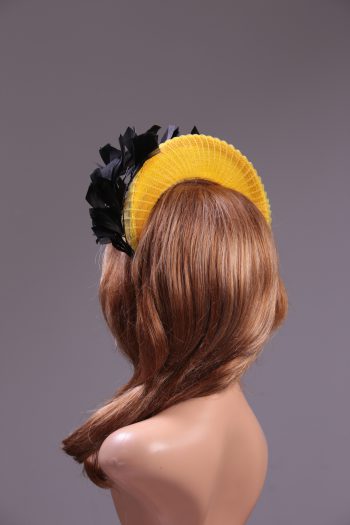 yellow halo crown with crin and black feather tree