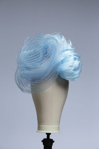 baby blue and cornflower crin percher saucer fascinator hat