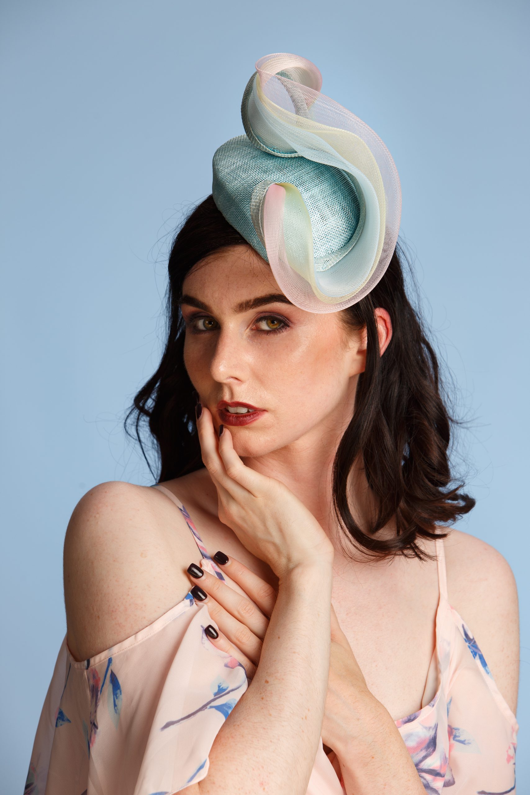 aqua teardrop slanted pillbox with baby pink and blue and lemon crin swirls aqua teardrop slanted pillbox with baby pink and blue and lemon crin swirls