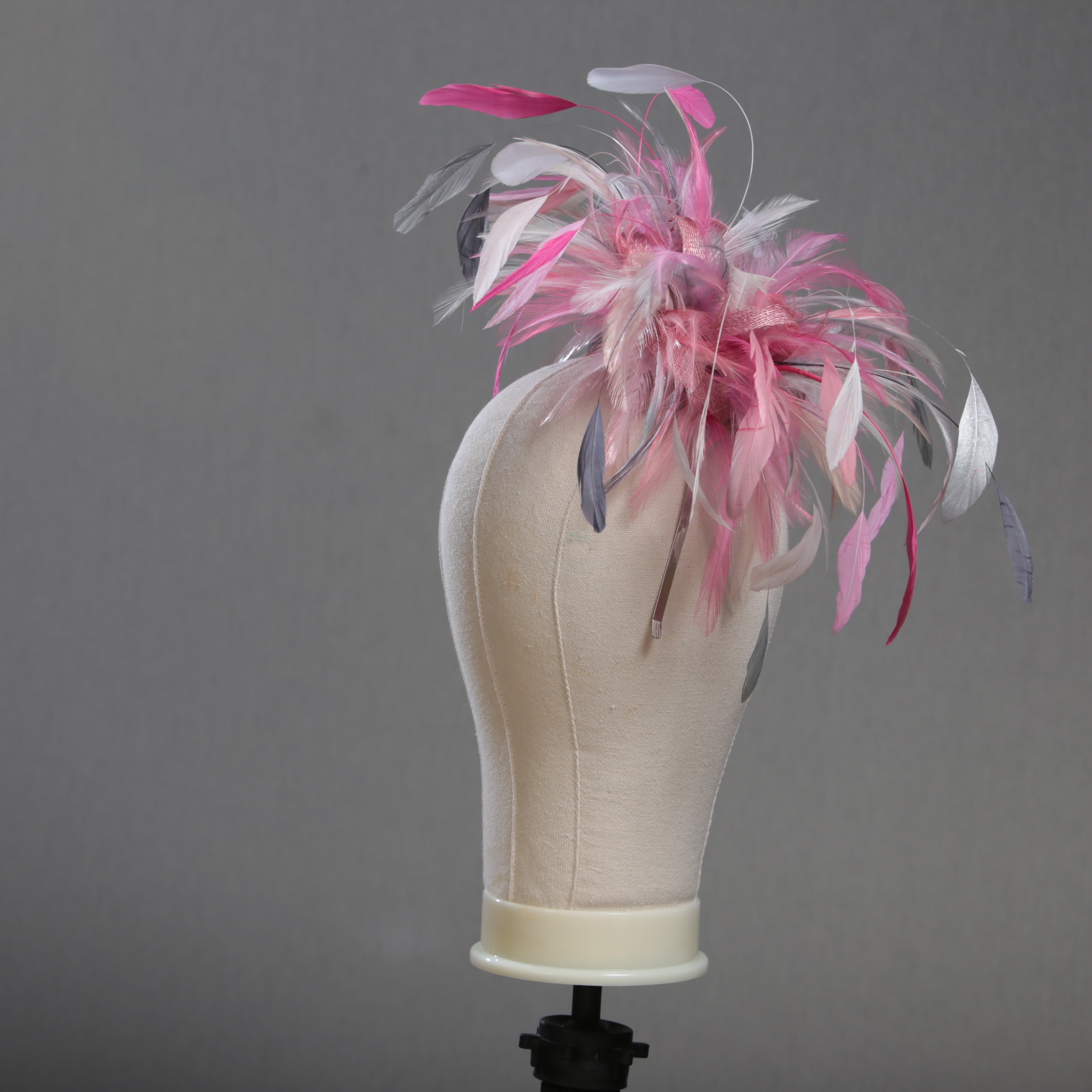 Lipstick Oyster Candy Baby pink silver pewter Raspberry fascinator hat