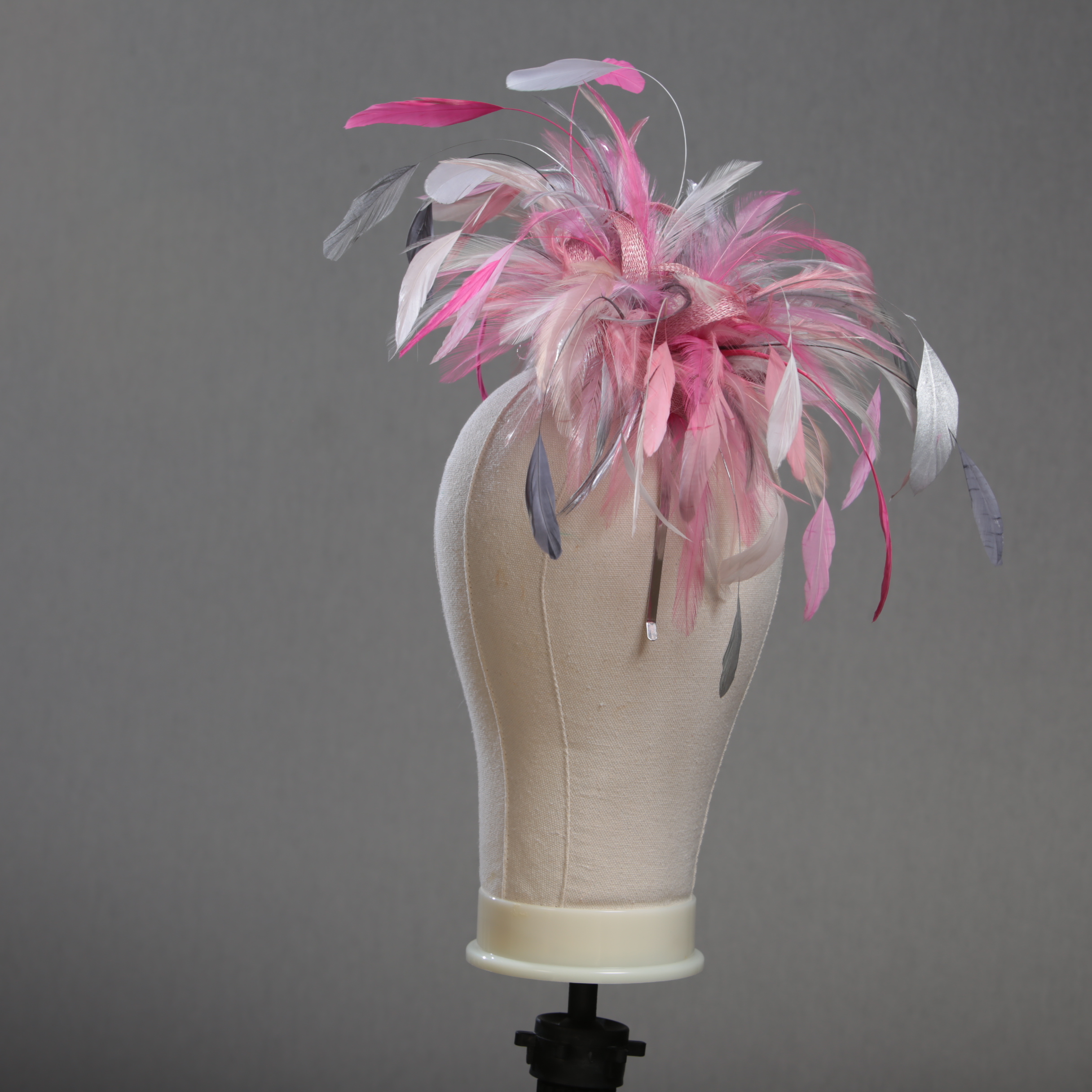 Lipstick Oyster Candy Baby pink silver pewter Raspberry fascinator hat