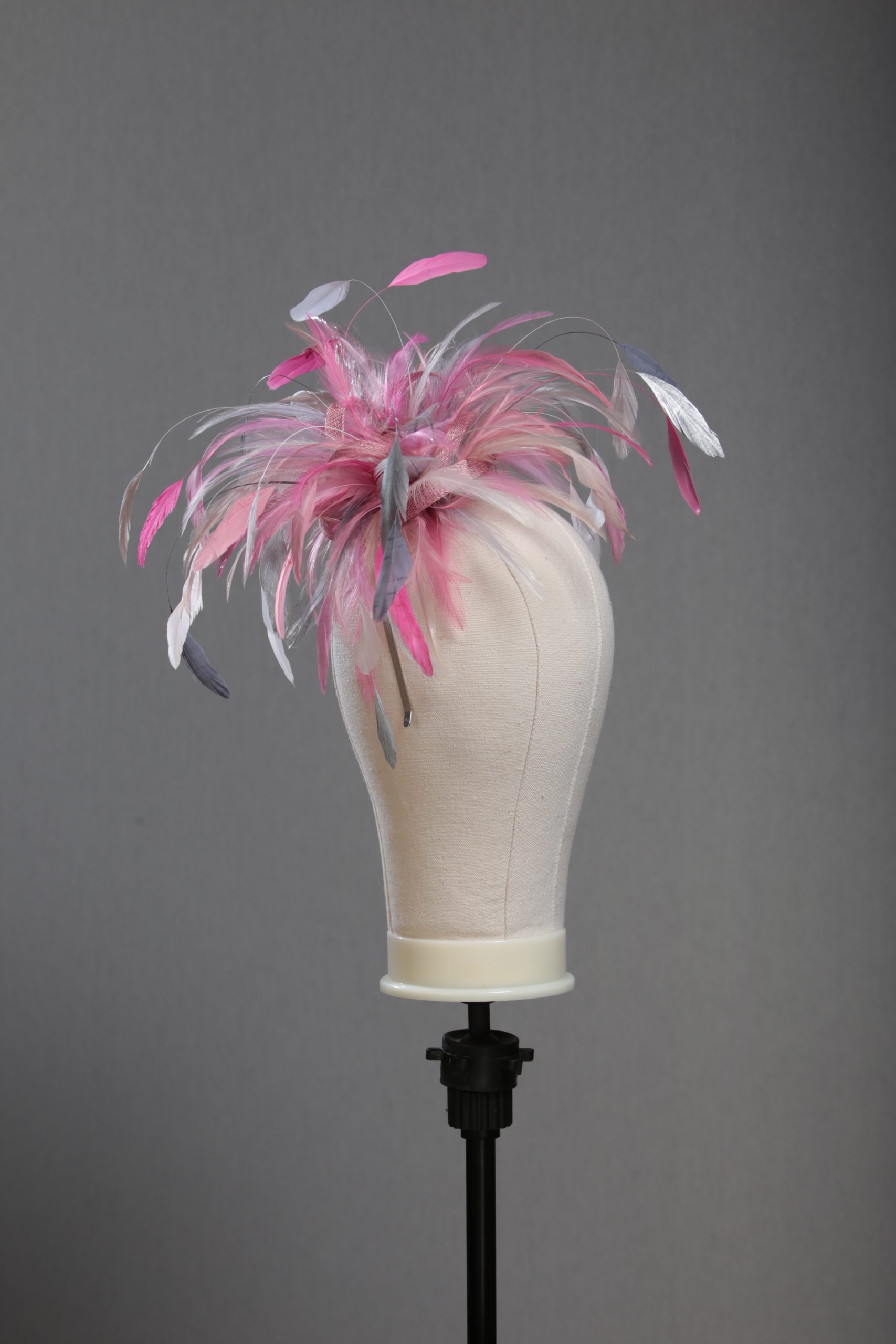 Lipstick Oyster Candy Baby pink silver pewter Raspberry fascinator hat