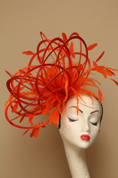 Orange Large Satin Loop Feather Fascinator hat - Sylvia - Maighread ...