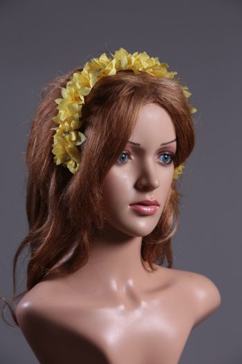 Yellow organza flower headband suitable for a ladies day at the races, bridal or a wedding