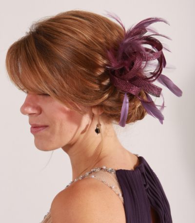 Burgundy Wine small sinamay and feather fascinator hat