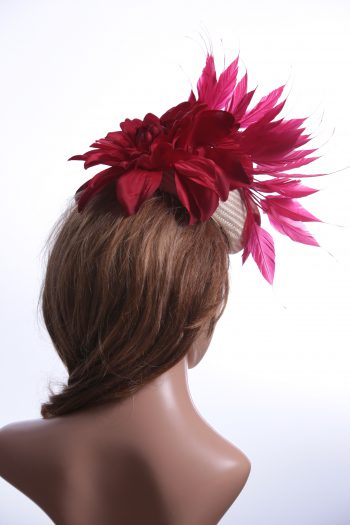 Ivory & Red Pillbox Feather Fascinator Hat