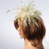 cream and olive moss green sinamay and feather fascinator hat