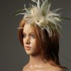 cream and olive moss green sinamay and feather fascinator hat