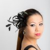 Black small sinamay and feather fascinator hat