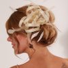Cream small sinamay and feather fascinator hat