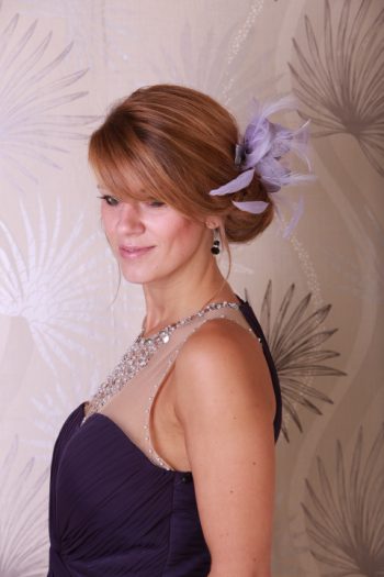 Lilac small sinamay and feather fascinator hat