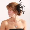 Black small sinamay and feather fascinator hat