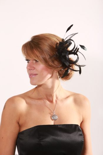 Black small sinamay and feather fascinator hat