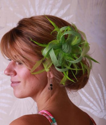 Lime Green small sinamay and feather fascinator hat