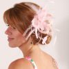baby pink small sinamay and feather fascinator hat