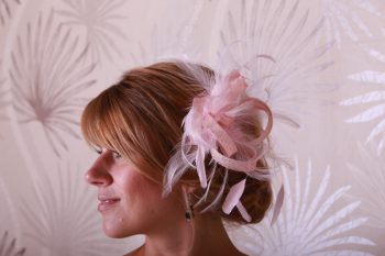 baby pink small sinamay and feather fascinator hat