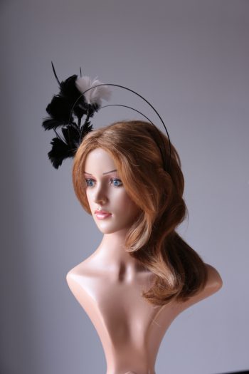 black and ivory flower double black halo crown Fascinator hat headband