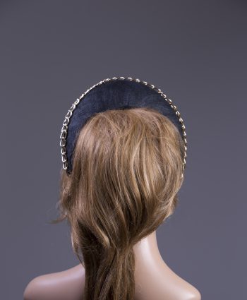 Black sinamay halo crown with gold metal chain detail Headpiece Fascinator