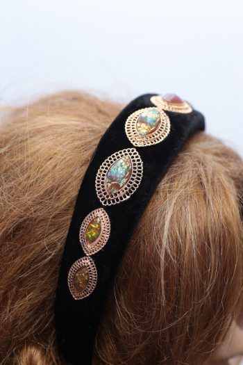 black velvet headband eye shaped jewels