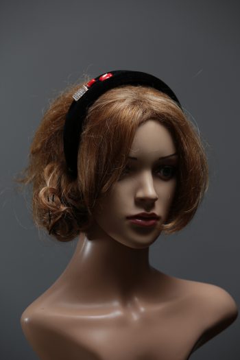 Black velvet Padded crown fascinator headband with lipstick and lips/kiss gems