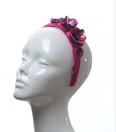 deep hot pink padded satin headband with metal flower beads headband fascinator hat
