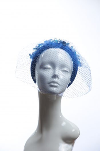 Electric royal blue beaded veil Fascinator Hat Headband handmade and padded