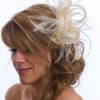 Ivory small sinamay and feather fascinator hat