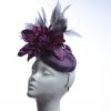 plum purple pewter feather pillbox fascinator hat