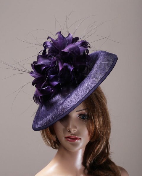 Purple sinamay and feather saucer fascinator hatinator hat - Maighread ...